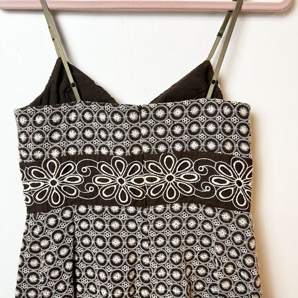 B. Darlin Dress Y2K Vintage Brown Tan Floral Embroidery Strappy Sz 7/8 - Picture 5 of 11